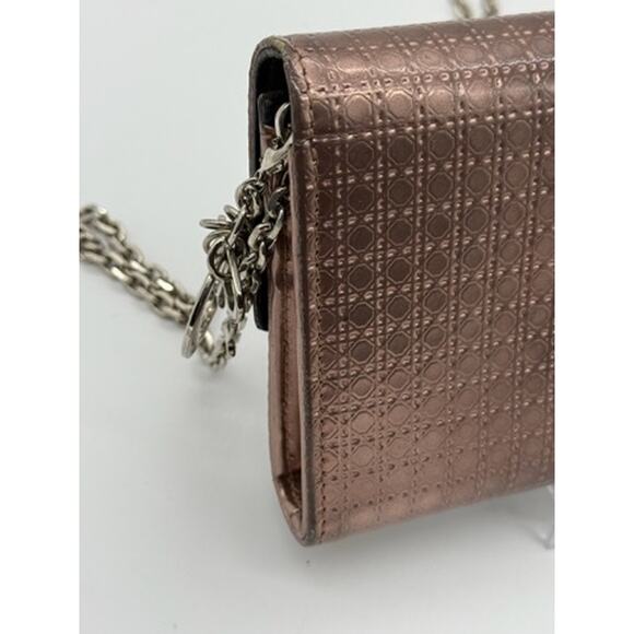 CHRISTIAN DIOR METALLIC ROSE PATENT MICRO-CANNAGE WALLET ON CHAIN*Full Set - Picture 11 of 16
